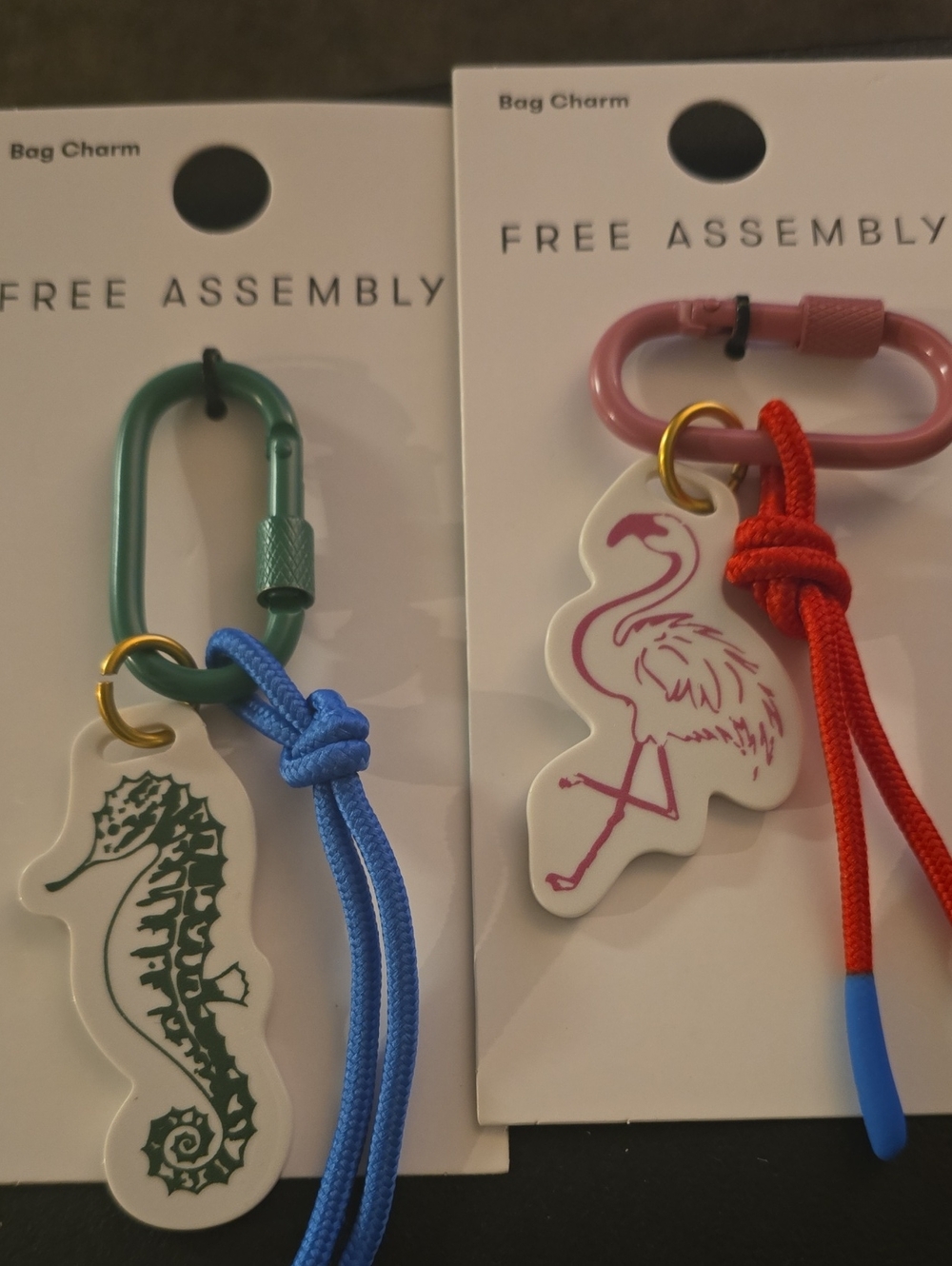 Free Assembly Flamingo & Seahorse Bag Charms - Pink, Green, Blue